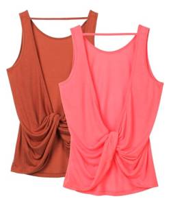 icyzone Damen Sport Tank Top Rückenfrei, Fitness Yoga Shirt Ärmellose Gym Sport Oberteil, 2er Pack (S, Dusty Orange*/Neon Pink*) von icyzone