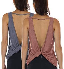 icyzone Damen Sport Tank Top Rückenfrei, Fitness Yoga Shirt Ärmellose Gym Sport Oberteil, 2er Pack (XL, Country Blue*/Dusty Pink*) von icyzone