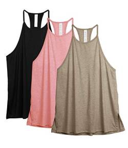 icyzone Damen Sport Tank Tops Racerback Yoga Top Ärmelloses Leichte Fitness Shirt, 3er Pack (M, Schwarz/Khaki/Pink) von icyzone