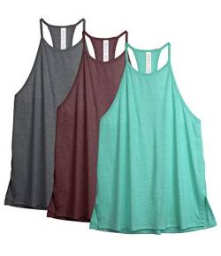 icyzone Damen Sport Tank Tops Racerback Yoga Top Ärmelloses Leichte Fitness Shirt, 3er Pack (S, Dunkelgrau/Burgund/Leuchtend Grün) von icyzone