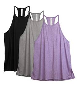 icyzone Damen Sport Tank Tops Racerback Yoga Top Ärmelloses Leichte Fitness Shirt, 3er Pack (S, Schwarz/Grau/Lavender) von icyzone