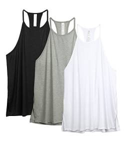 icyzone Damen Sport Tank Tops Racerback Yoga Top Ärmelloses Leichte Fitness Shirt, 3er Pack (S, Schwarz/Grau/Weiß) von icyzone