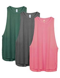 icyzone Damen Sport Top Locker - Atmungsaktive Fitness Shirt Muscle Tank Top Sport Oberteile, 3er Pack (M, Army/Charcoal/Pink) von icyzone