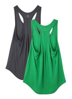 icyzone Damen Sport Top Racerback Leichte Yoga Tank Tops Fitness Casual Shirt Oberteile, 2er Pack (Dark Grey/Green, S) von icyzone