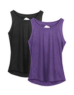 icyzone Damen Sport Top Rückenfrei Fitness Yoga Tank Top Leichte Ärmellos Sommer Casual Shirts, 2er Pack (L, Schwarz/Purple) von icyzone