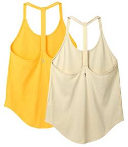 icyzone Damen Sport Top ärmellos Yoga Shirt Strappy Training Fitness Tank Top Gym Oberteile, 2er Pack (L, Cream White/Citrus) von icyzone