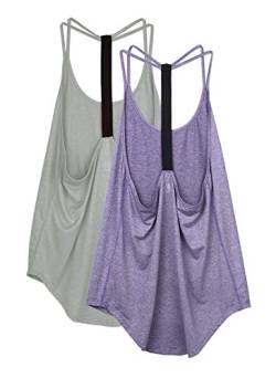 icyzone Damen Sport Top ärmellos Yoga Shirt Strappy Training Fitness Tank Top Gym Oberteile, 2er Pack (S, Grey/Violet) von icyzone