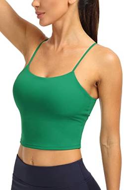 icyzone Damen Sport Top mit Integriertem BH - Spaghetti Trägertop Yoga Shirt, 2 in 1 Gym Fitness Tank Top (S, Green) von icyzone