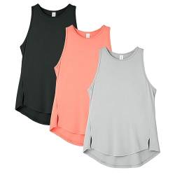 icyzone Damen Sport Tops Racerback Fitness Tank Top Atmungsaktive Gym Yoga Funktions Shirt, 3er Pack (Black/Natural Grey/Hot Pink, L) von icyzone