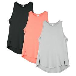 icyzone Damen Sport Tops Racerback Fitness Tank Top Atmungsaktive Gym Yoga Funktions Shirt, 3er Pack (Black/Natural Grey/Hot Pink, XL) von icyzone