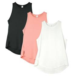 icyzone Damen Sport Tops Racerback Fitness Tank Top Atmungsaktive Gym Yoga Funktions Shirt, 3er Pack (Black/Off White/Pale Pink, S) von icyzone