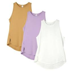 icyzone Damen Sport Tops Racerback Fitness Tank Top Atmungsaktive Gym Yoga Funktions Shirt, 3er Pack (Off White/Camel/Lilac, M) von icyzone