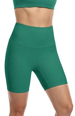 icyzone Damen Sport Yoga Shorts Kurze Sporthose Laufshorts Hohe Taille Fitness Gym Shorts (S, Green) von icyzone