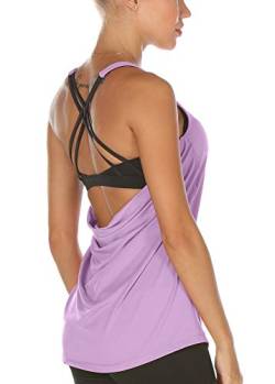 icyzone Damen Sport Yoga Top mit BH - 2 in 1 Fitness Shirt Cross Back Gym Sport Tank Top (M, Lilac) von icyzone