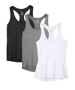 icyzone Damen Sporttop Yoga Tank Top Ringerrücken Oberteil Laufen Fitness Funktions Shirt, 3er Pack (L, Black/Gray/White) von icyzone