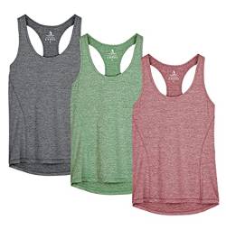 icyzone Damen Sporttop Yoga Tank Top Ringerrücken Oberteil Laufen Fitness Funktions Shirt, 3er Pack (L, Charcoal/Burgundy/Turf Green) von icyzone