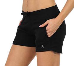 icyzone Damen Sweatshorts Kurze Hose Jogginghose Sport Laufen Shorts mit Taschen (M, Schwarz) von icyzone