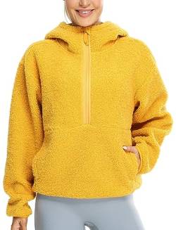 icyzone Damen Teddy Fleece Hoodie Sherpa Kapuzenpullover Herbst Winter Warm Pullover Casual Sweatshirt (Ginger, L) von icyzone