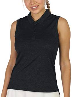 icyzone Damen Tennis Shirt Ärmellos Golf Poloshirt Fitness Sport Tank Top (M, Schwarz) von icyzone