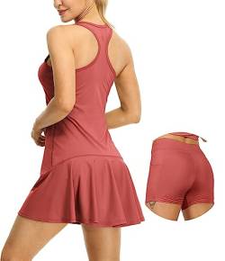 icyzone Damen Tenniskleid mit Shorts Golf Sport Kleider Ärmellos Racerback Sportliche Trainingskleid (L, Burgundy) von icyzone