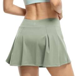 icyzone Damen Tennisrock Sportrock Hohe Taille Tennis Skort mit Taschen Laufröcke Golfrock mit Innenhose (L, Hemlock*) von icyzone