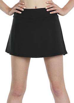 icyzone Damen Tennisrock Sportrock Hohe Taille Tennis Skort mit Taschen Laufröcke Golfrock mit Innenhose (M, Black*) von icyzone