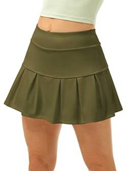 icyzone Damen Tennisröcke Hohe Taille Tennis Golf Skort mit Innenhose Sport Hosenrock Laufen Casual Rock (M, Dunkelgrün) von icyzone