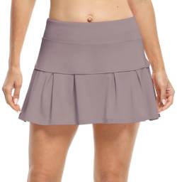 icyzone Damen Tennisröcke Hohe Taille Tennis Golf Skort mit Innenhose Sport Hosenrock Laufen Casual Rock (M, Grau-Lila) von icyzone