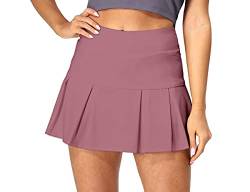 icyzone Damen Tennisröcke Hohe Taille Tennis Golf Skort mit Innenhose Sport Hosenrock Laufen Casual Rock (S, Rose-Rot) von icyzone