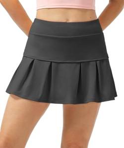 icyzone Damen Tennisröcke Hohe Taille Tennis Golf Skort mit Innenhose Sport Hosenrock Laufen Casual Rock (S, Schwarz) von icyzone