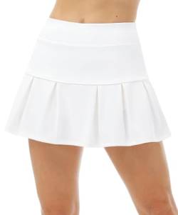 icyzone Damen Tennisröcke Hohe Taille Tennis Golf Skort mit Innenhose Sport Hosenrock Laufen Casual Rock (S, Weiß) von icyzone