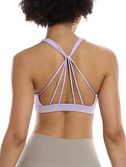 icyzone Damen Yoga Sport-BH mit Gepolstert - Atmungsaktiv Ohne Bügel Sports Bra, Stappy Fitness Gym BH (XXL, Lilac) von icyzone