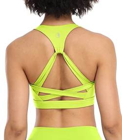 icyzone Damen Yoga Sport-BH mit Gepolstert Fitness Bustier Workout Running Bra (XL, Neon Yellow) von icyzone