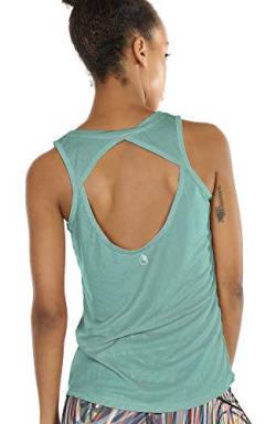 icyzone Damen Yoga Sport Tank Top - Rückenfrei Fitness Shirt Oberteil ärmellos Training Tops (L, Agate Green von icyzone