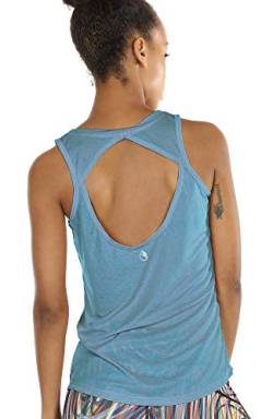 icyzone Damen Yoga Sport Tank Top - Rückenfrei Fitness Shirt Oberteil ärmellos Training Tops (L, Blue von icyzone