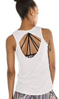 icyzone Damen Yoga Sport Tank Top - Rückenfrei Fitness Shirt Oberteil ärmellos Training Tops (L, White von icyzone