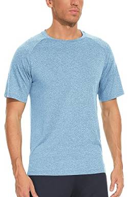 icyzone Herren Sport T-Shirts Laufshirt Kurzarm Atmungsaktiv Schnelltrocknend Gym Fitness Shirts (L, Blau) von icyzone
