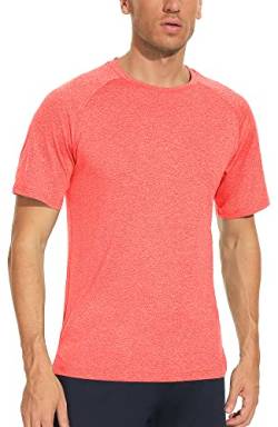 icyzone Herren Sport T-Shirts Laufshirt Kurzarm Atmungsaktiv Schnelltrocknend Gym Fitness Shirts (M, Orange) von icyzone