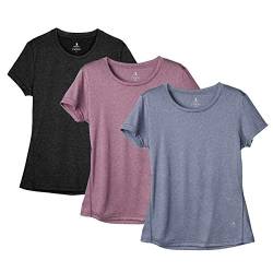 icyzone Sport T-Shirt Damen Kurzarm Laufshirt - Atmungsaktive Fitness Gym Shirt Sport Oberteile, 3er Pack (L, Black/Navy/Rose Wine) von icyzone