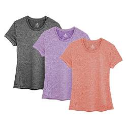 icyzone Sport T-Shirt Damen Kurzarm Laufshirt - Atmungsaktive Fitness Gym Shirt Sport Oberteile, 3er Pack (L, Charcoal/Lavender/Peach) von icyzone