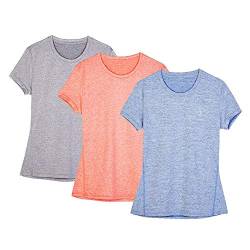 icyzone Sport T-Shirt Damen Kurzarm Laufshirt - Atmungsaktive Fitness Gym Shirt Sport Oberteile, 3er Pack (L, Granite/Blue/Orange) von icyzone