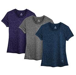 icyzone Sport T-Shirt Damen Kurzarm Laufshirt - Atmungsaktive Fitness Gym Shirt Sport Oberteile, 3er Pack (L, Royal Blue/Purple/Charcoal) von icyzone