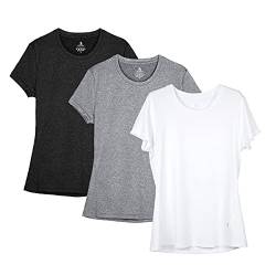 icyzone Sport T-Shirt Damen Kurzarm Laufshirt - Atmungsaktive Fitness Gym Shirt Sport Oberteile, 3er Pack (XL, Black/Gray/White) von icyzone