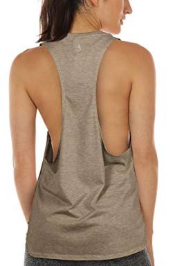 icyzone Sport Tank Top Damen Locker - Yoga Fitness Shirt atmungsaktive Sport Tops (S, Beige) von icyzone