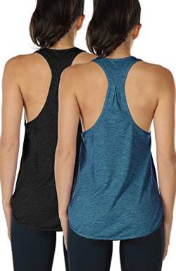 icyzone Yoga Sport Tank Top Damen Racerback Lauftop Fitness Running Shirt Oberteile, 2er Pack (L, Black/Denim) von icyzone