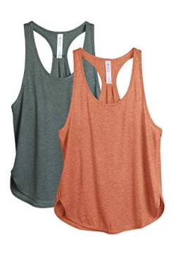 icyzone Yoga Sport Tank Top Damen Racerback Lauftop Fitness Running Shirt Oberteile, 2er Pack (S, Smoke Pine/Dusty Orange) von icyzone