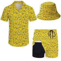 ifamawlea Herren 2-teilige Outfits Tropische Blätter Hawaii-Hemd und Shorts, Badeente Sonnenbrille, Large von ifamawlea