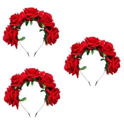 ifundom 3st Rosenblumenschleier Haargummis Für Frauen Haarbänder Mit Blumenkrone Mexikanisches Blumenschleier-stirnband Mexikanische Blumenkrone Rosenblütenkrone Halloween Kleidung Braut von ifundom