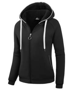 igeekwell Fleecejacke Gefüttert Damen mit Kapuze Damen Hoodie Fleecejacke Kapuzenpulloverpullover mit Fleecefutter Warm Sweatjacke Fleece Kapuzenjacke mit Teddyfutter Winterjacke(Schwarz-L) von igeekwell