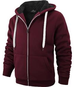 igeekwell Herren Hoodie, Herren Reißverschluss Kapuzenpullover Kapuze Casual Sweatshirt Classic Farbabstimmung Hoody (Burgunder Rot-2XL) von igeekwell